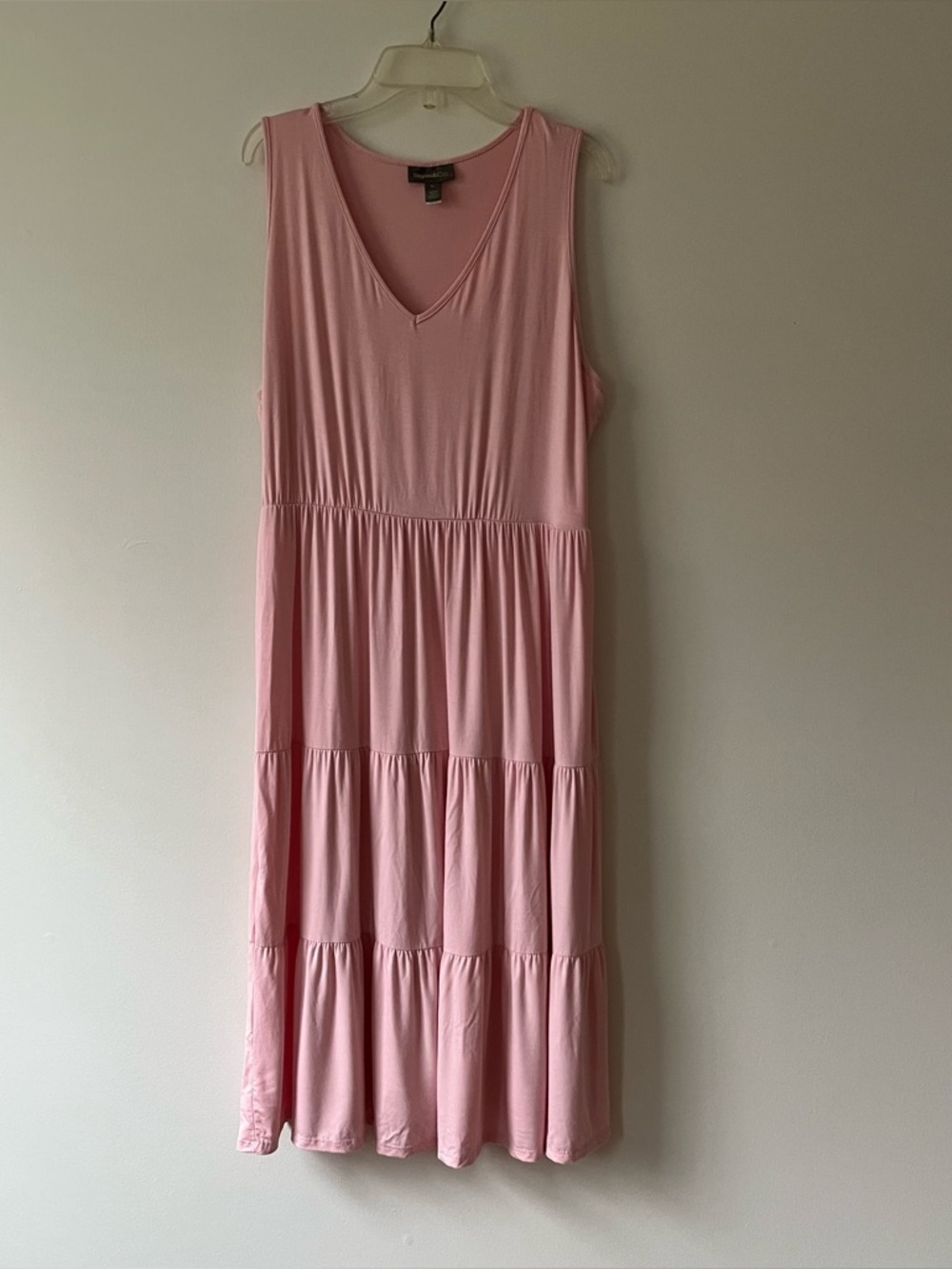 Style & Co Tiered Midi Dress Large Petite Pink V Neck Sleeveless Vacation